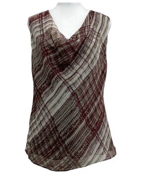 Jones New York Brown and Cream Sleeveless Cowl Neck Top